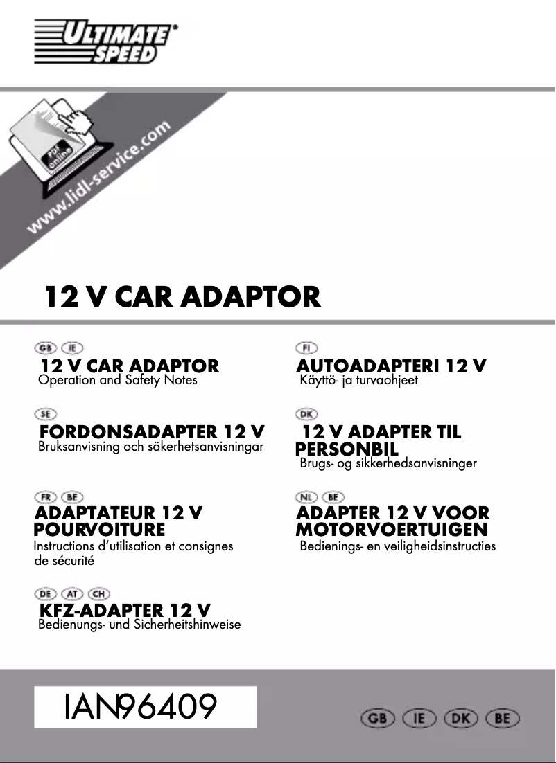 Page 1 de la notice Manuel utilisateur Ultimate Speed 12 V Car Adaptor