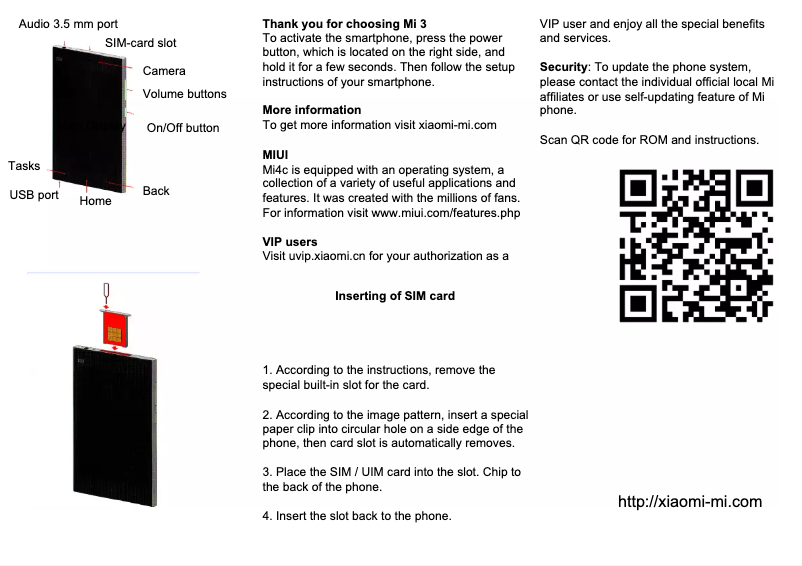 Page 1 of the manual User Manual Xiaomi Mi3