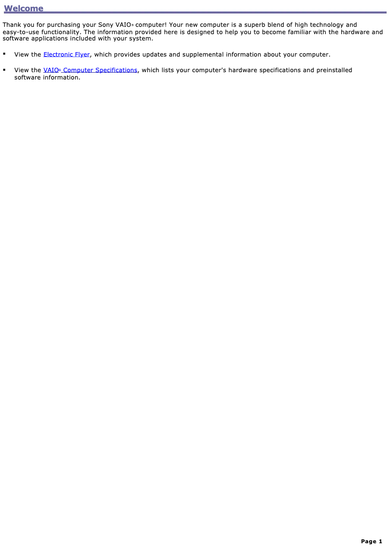 Page 1 of the manual User Manual Sony Vaio PCV-RZ36G