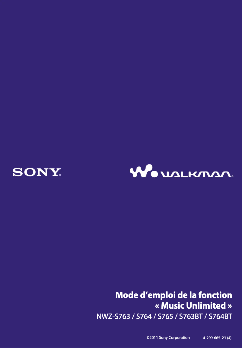 First page image of the manual for Walkman NWZ-S764