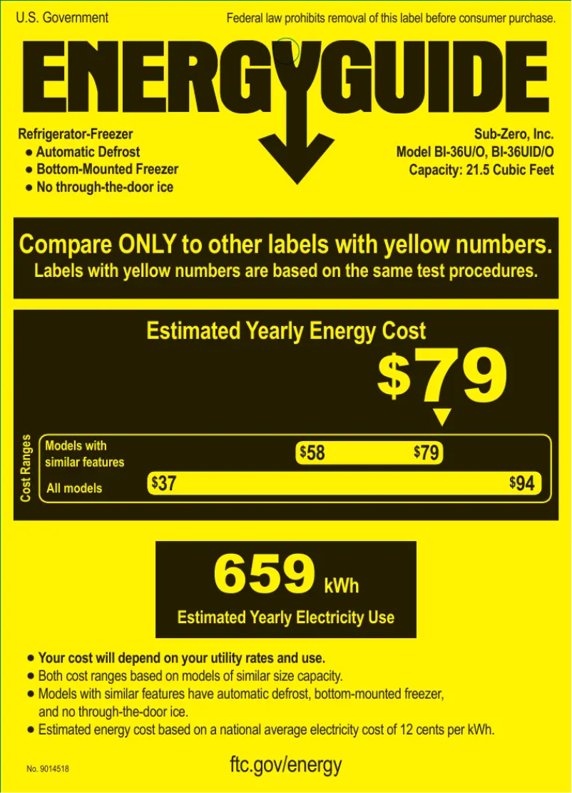 Page 1 of the manual Energy Label Sub-Zero BI-36UIO