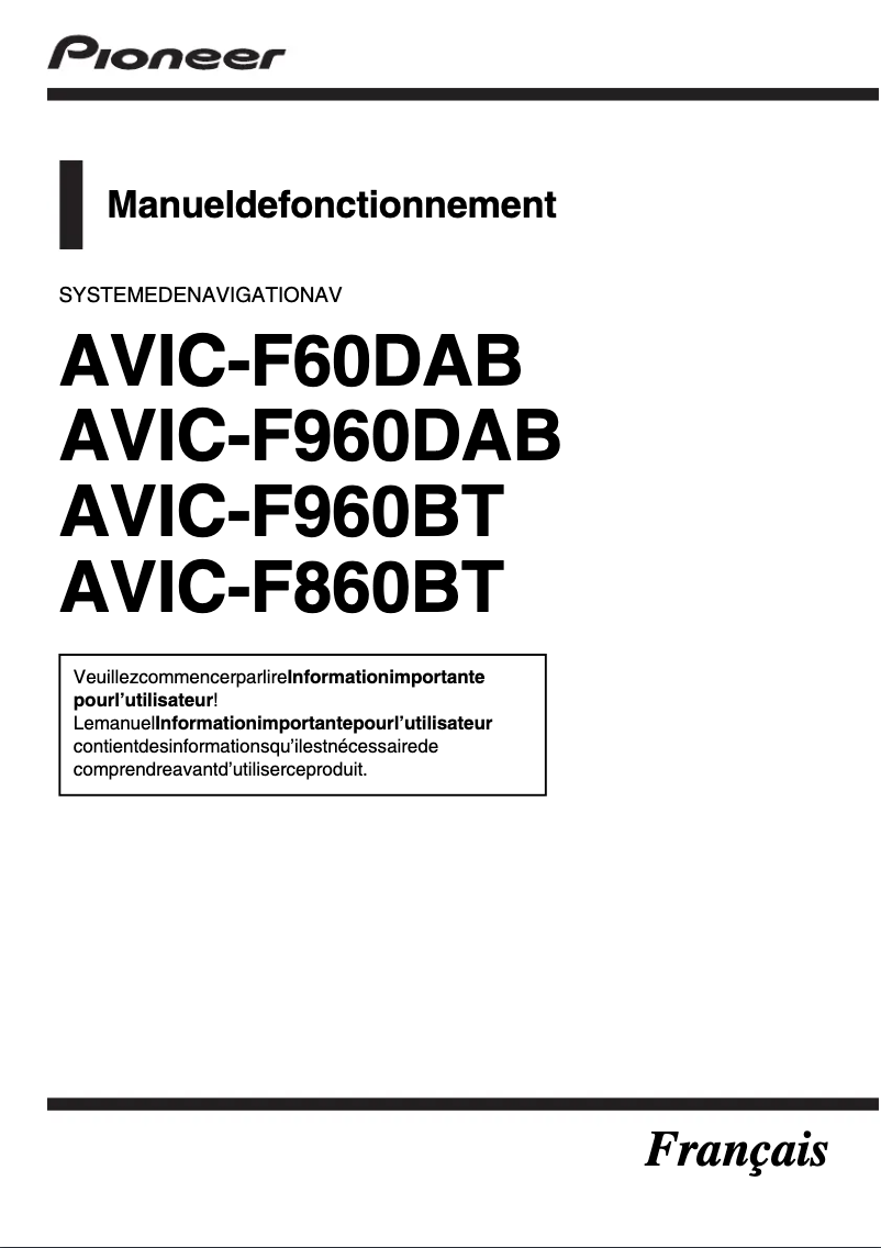 First page image of the manual for AVIC-F60DAB