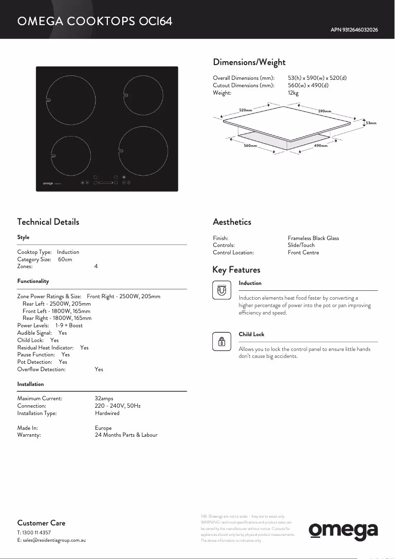 Page 1 of the manual Technical Sheet Omega OCI64