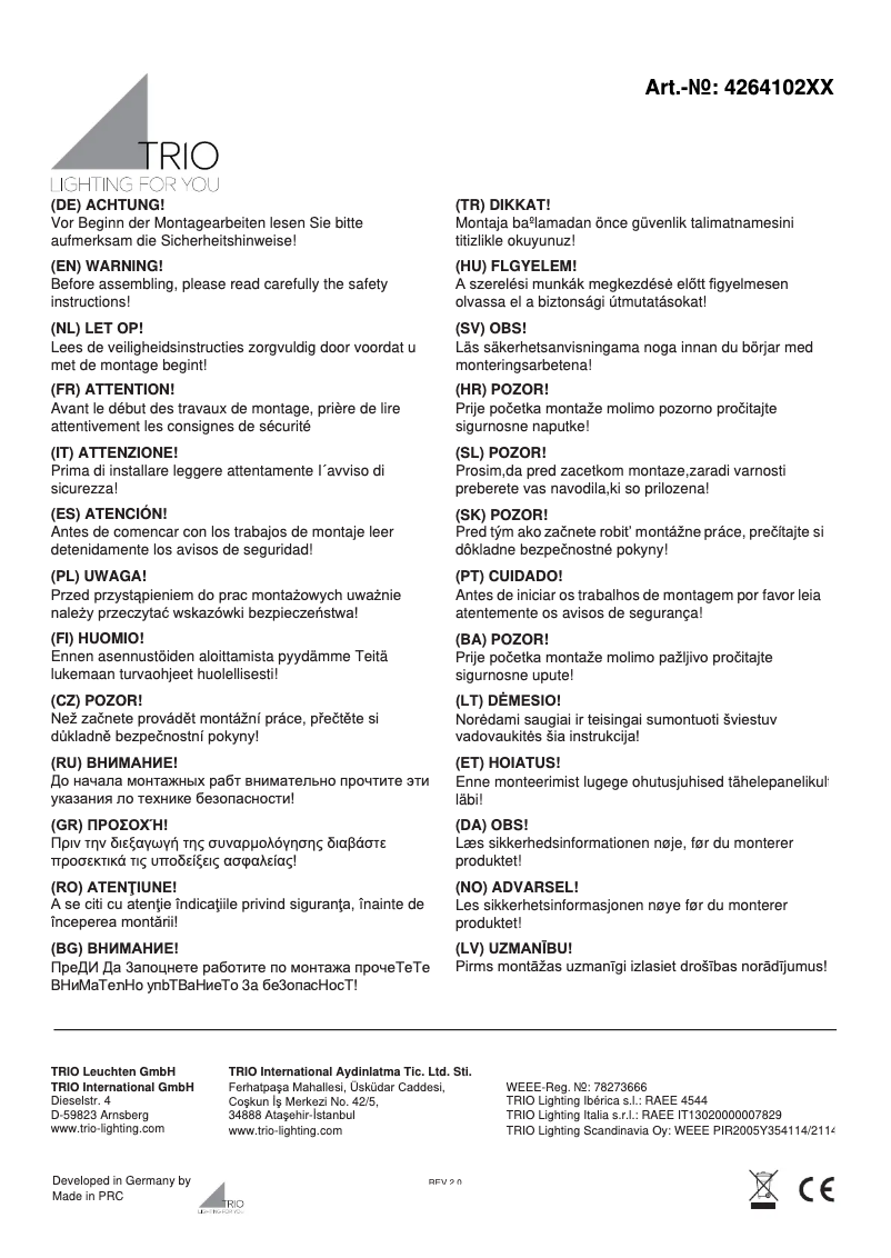 Page 1 of the manual User Manual Trio Lighting Arizona 426410207