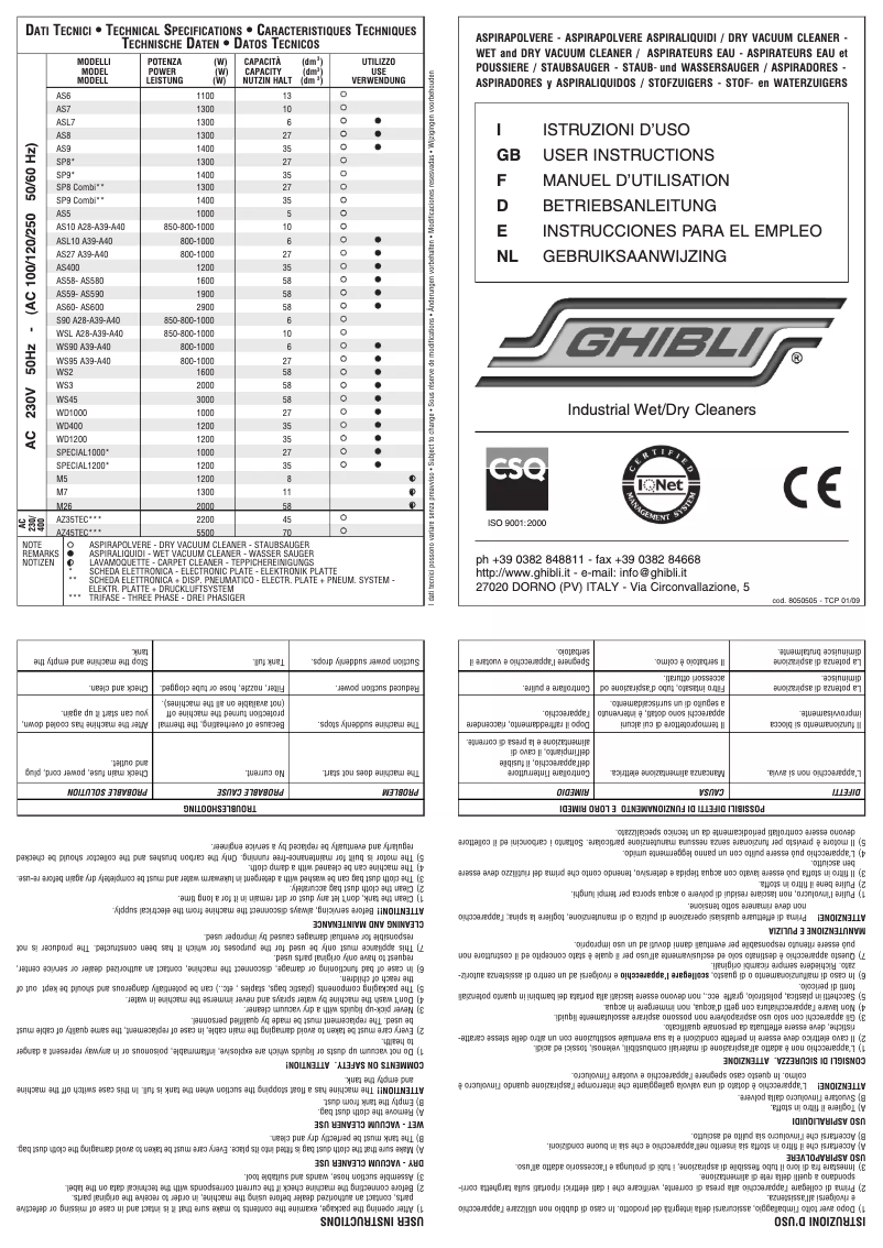 Page 1 of the manual User Manual Ghibli AS9