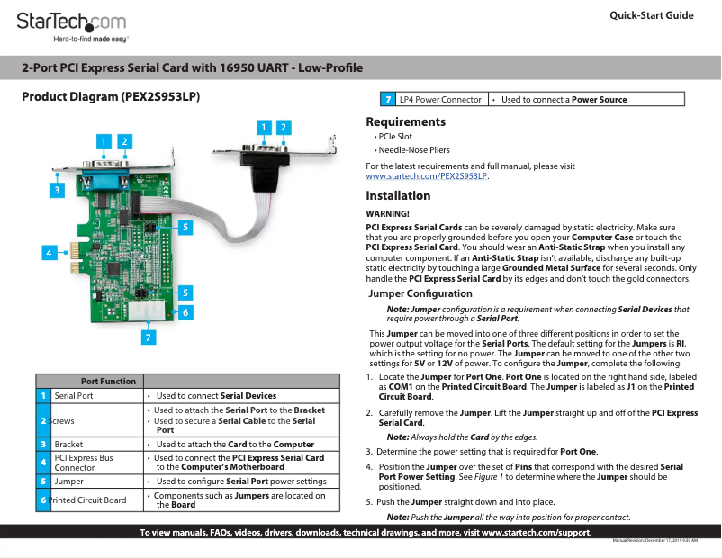 Page 1 of the manual User Manual StarTech.com PEX2S953LP