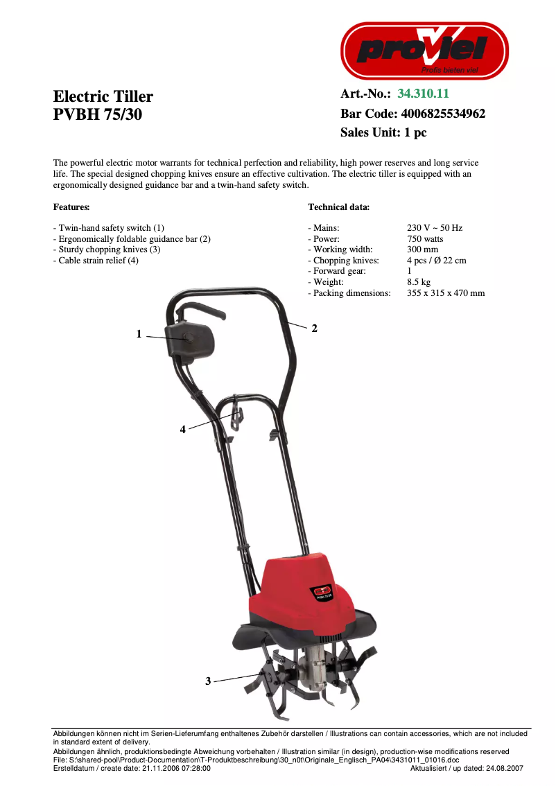 Page 1 of the manual User Manual Proviel PVBH 75/30