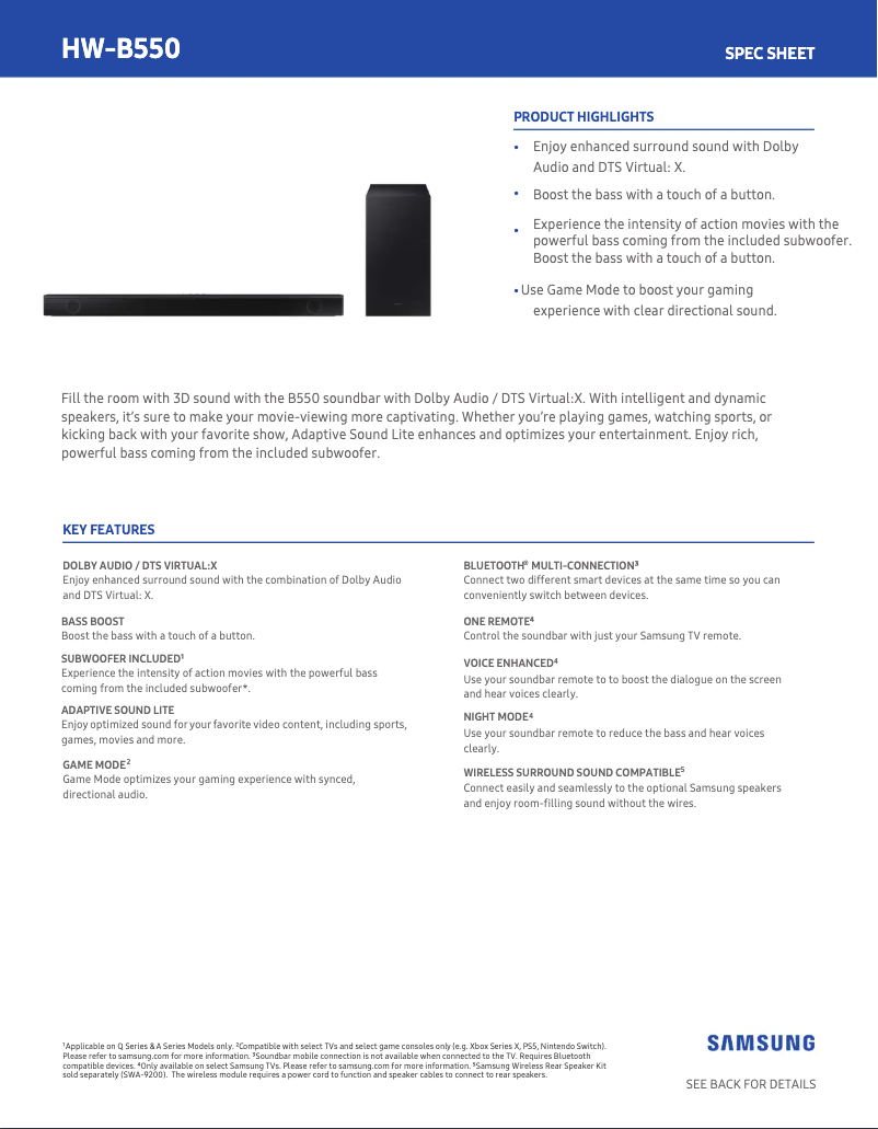 First page image of the manual for HW-B550