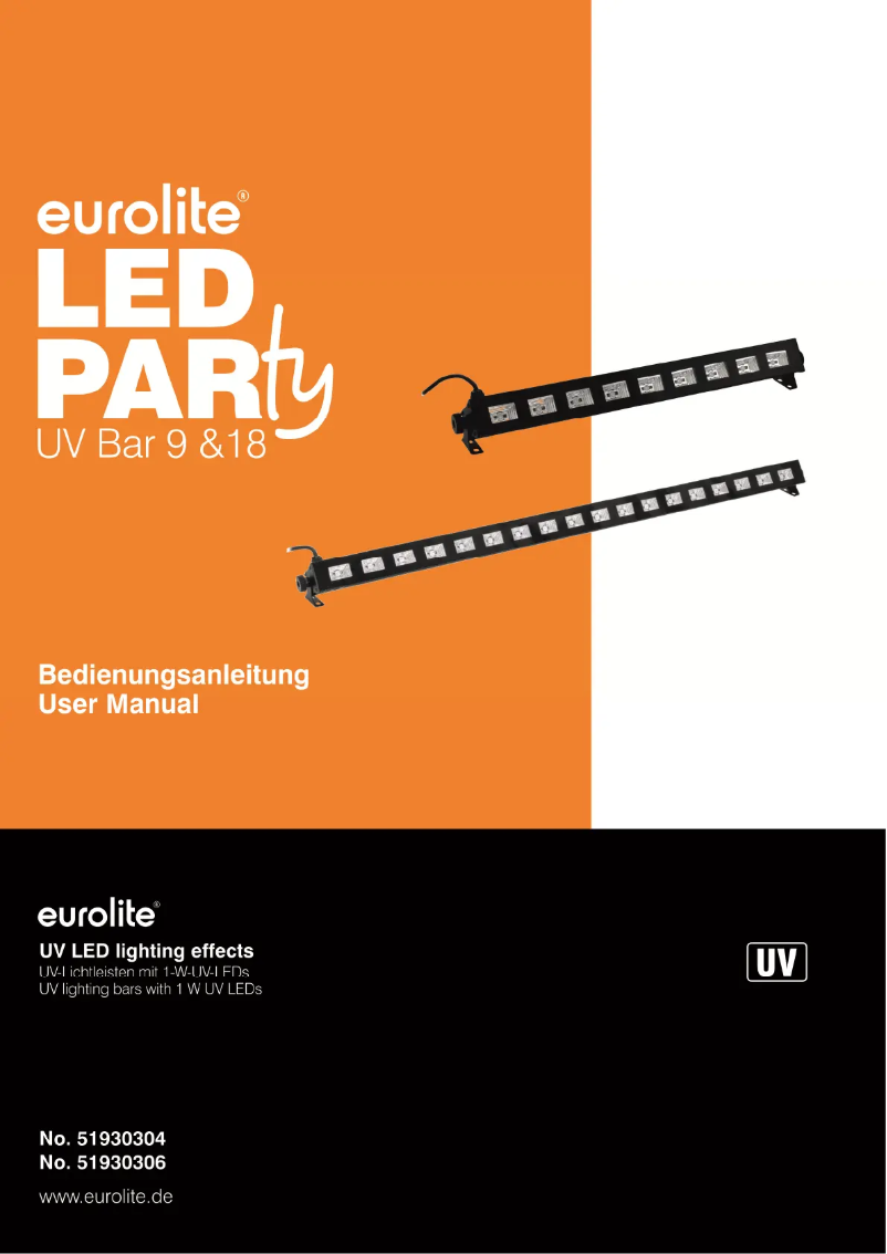 First page image of the manual for LED Party UV Bar-18