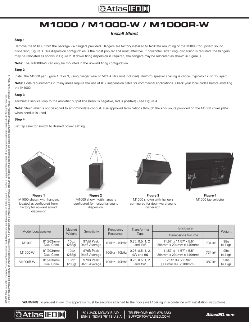 Page 1 of the manual Installation Guide Atlas Sound M1000