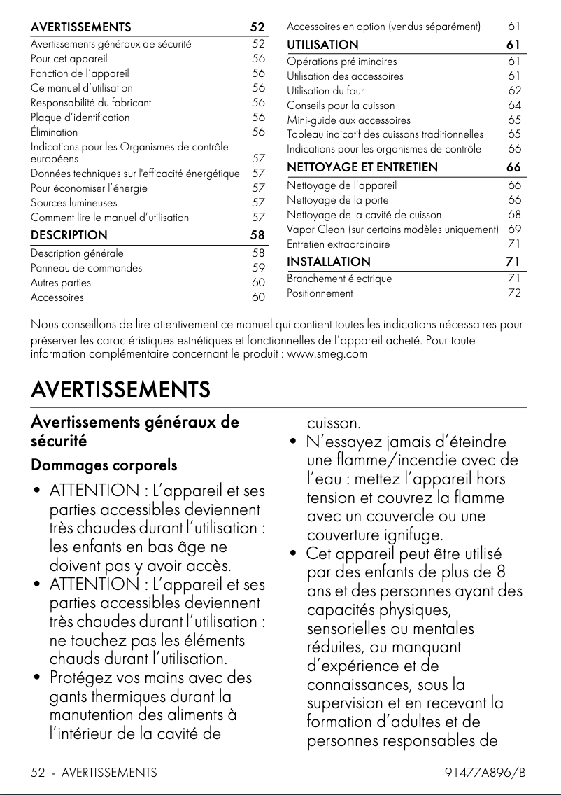 Page 1 of the manual User Manual Smeg SF64M3TVX