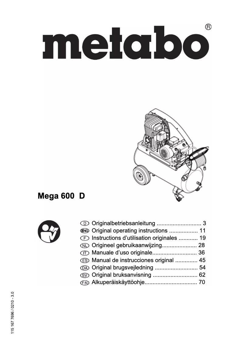 First page image of the manual for MEGA 600 D