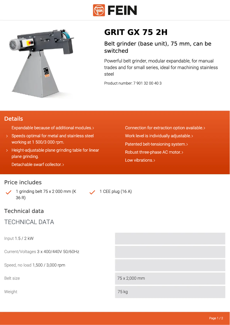 First page image of the manual for GRIT GX 75 2H