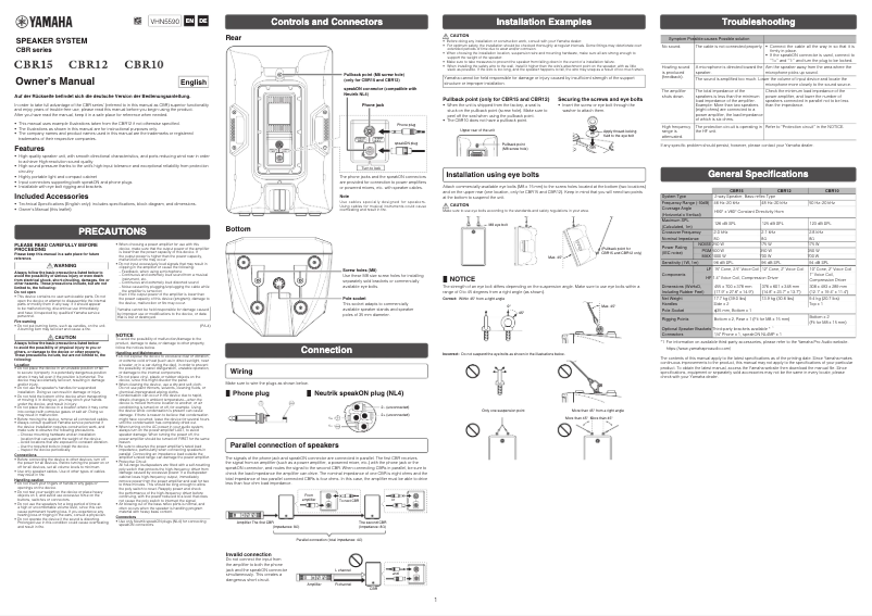 Page 1 of the manual Instruction Manual Yamaha CBR15