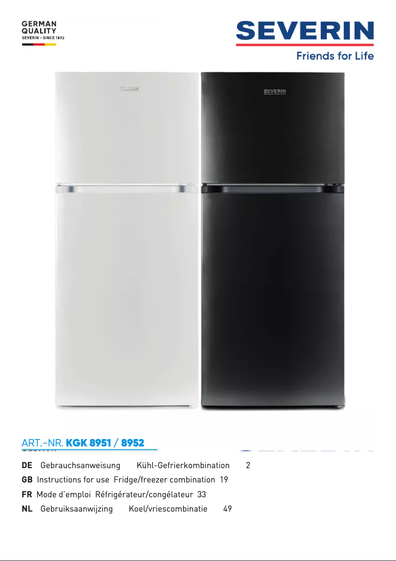 First page image of the manual for KGK 8951