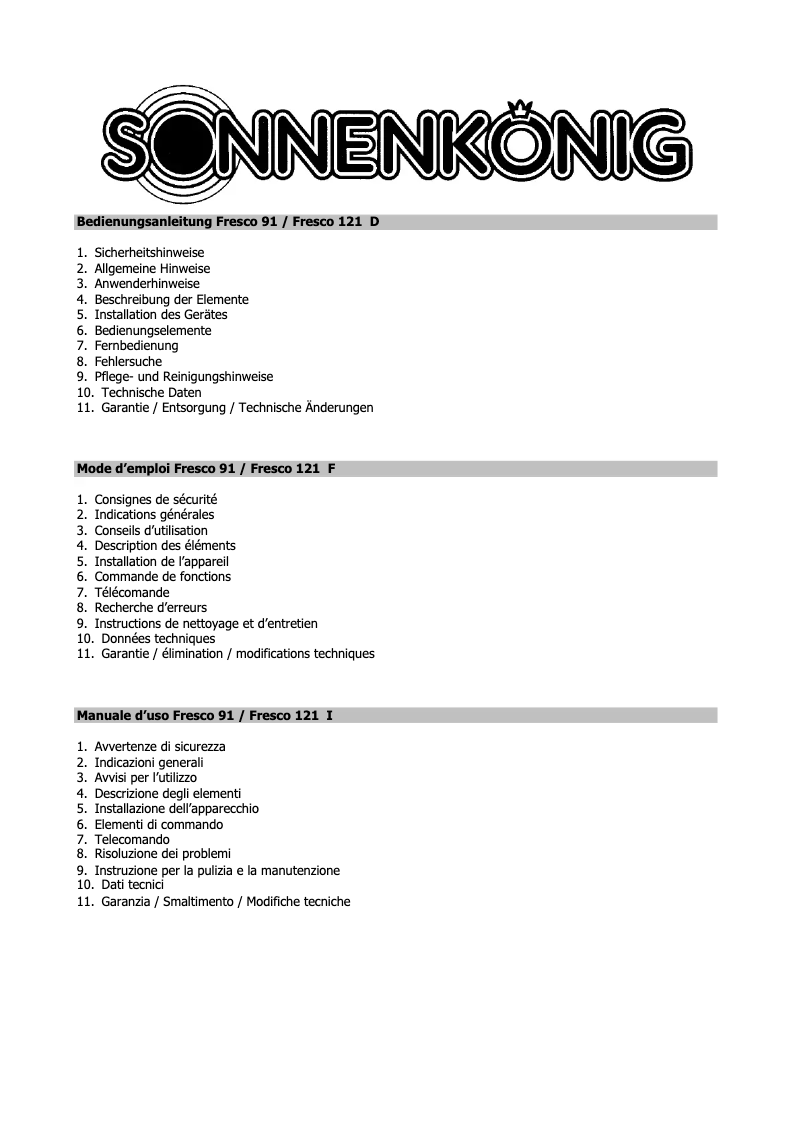 First page image of the manual for Fresco 91