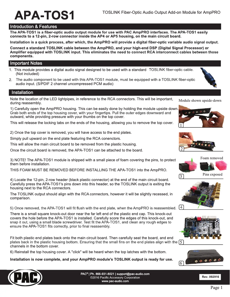 First page image of the manual for APA-TOS1