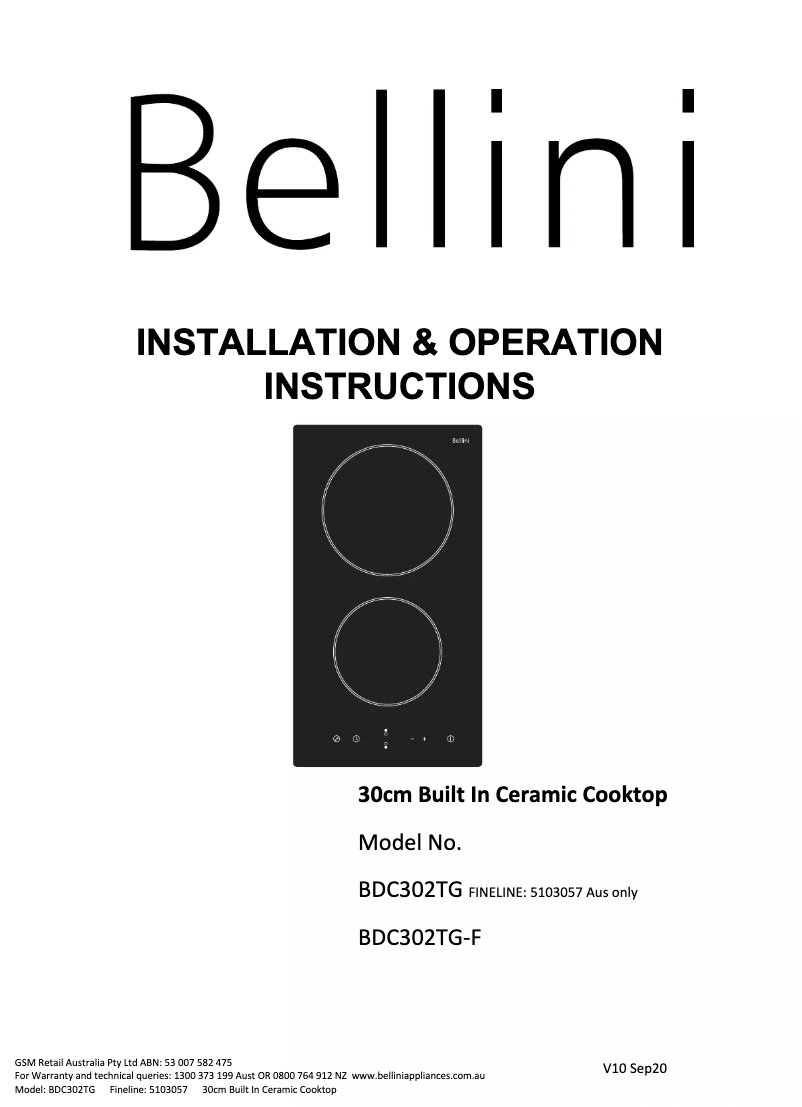 Page 1 of the manual User Manual Bellini BDC302TG
