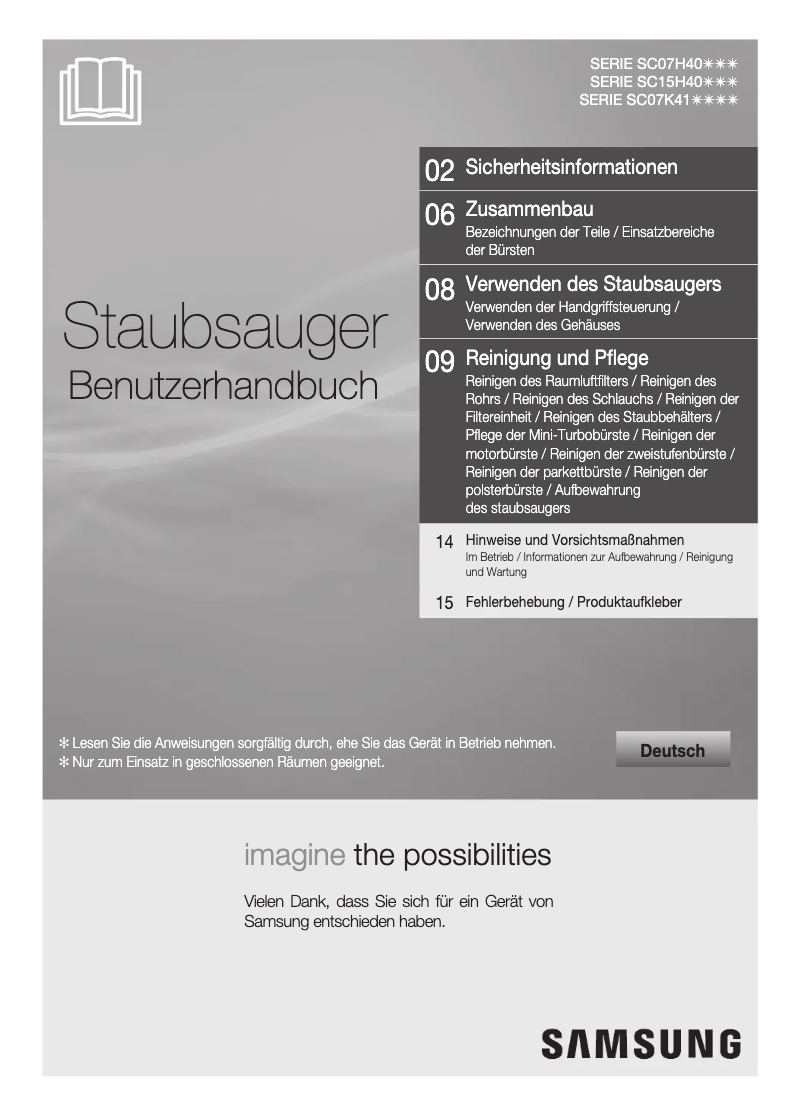 First page image of the manual for SC07H40