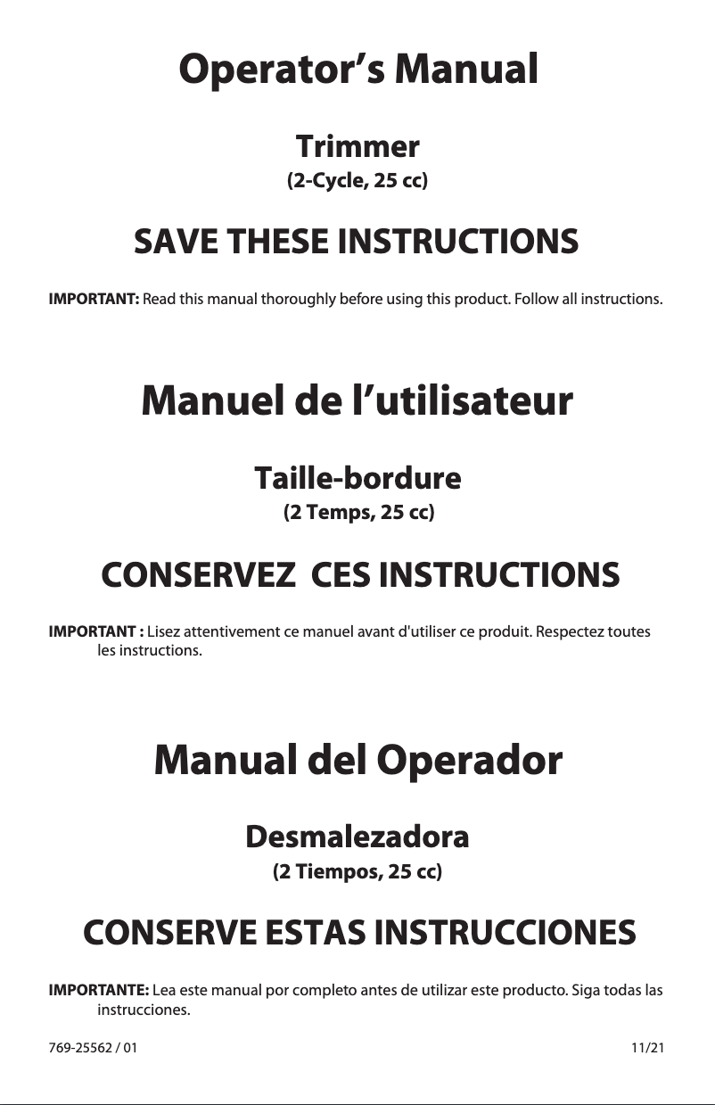 First page image of the manual for TB25S