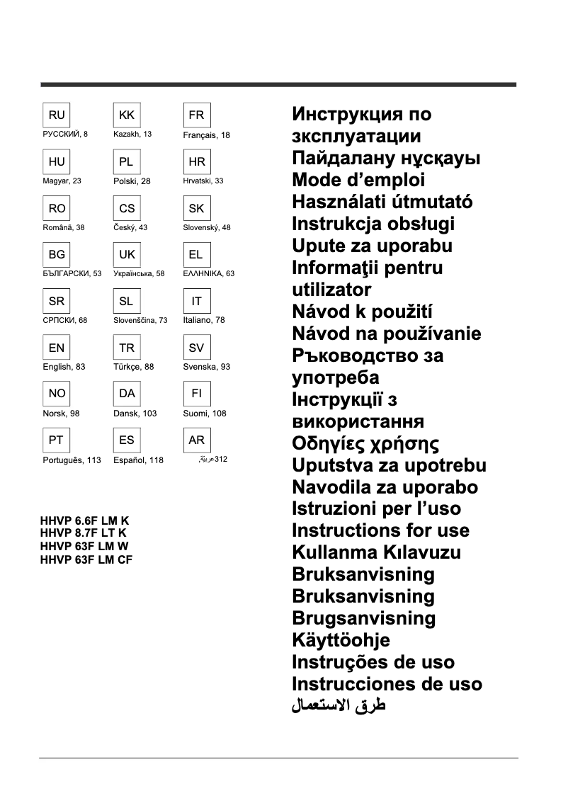 First page image of the manual for HHVP 8.7F LT K