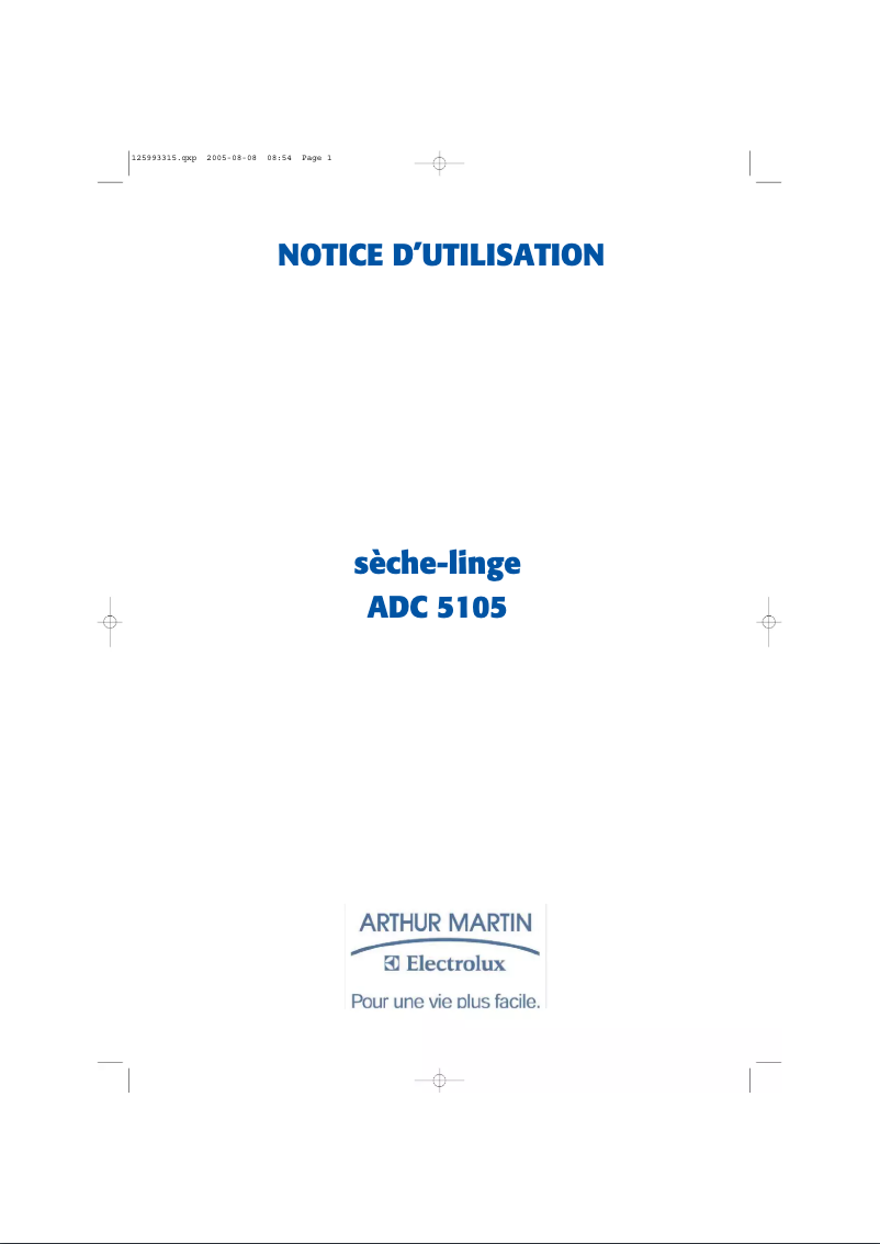 Page 1 of the manual User Manual Arthur Martin-Electrolux ADC 5105