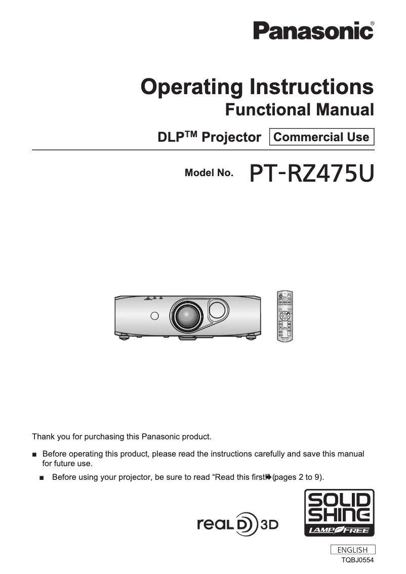 First page image of the manual for Solid Shine PT-RZ475U