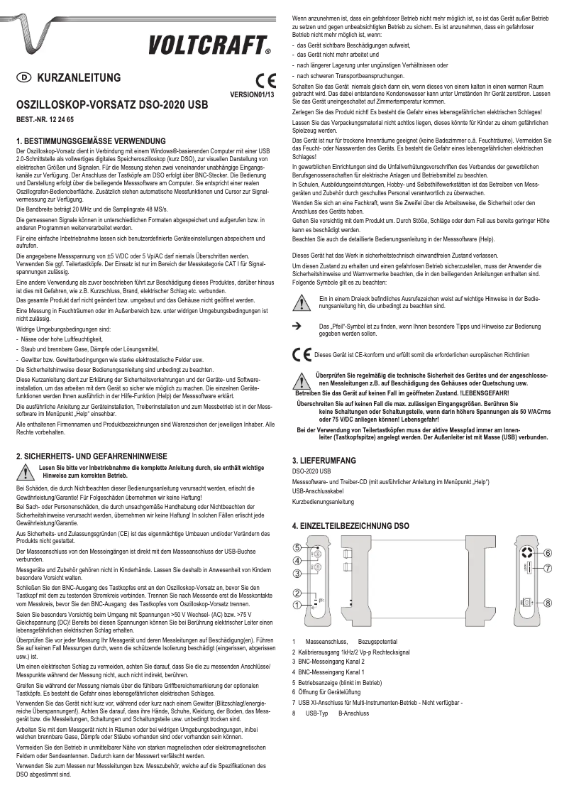 Page 1 of the manual User Manual Voltcraft DSO-2020 USB