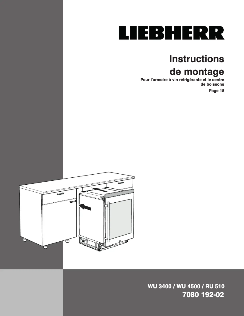 Page 1 of the manual Installation Guide Liebherr UWTes 1672 Vinidor