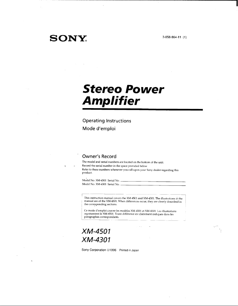 Page 1 of the manual User Manual Sony XM-4501