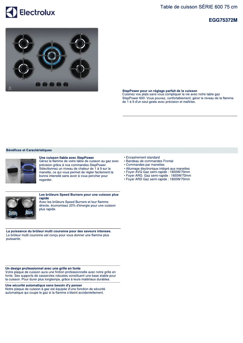 First page image of the manual for EGG75372M