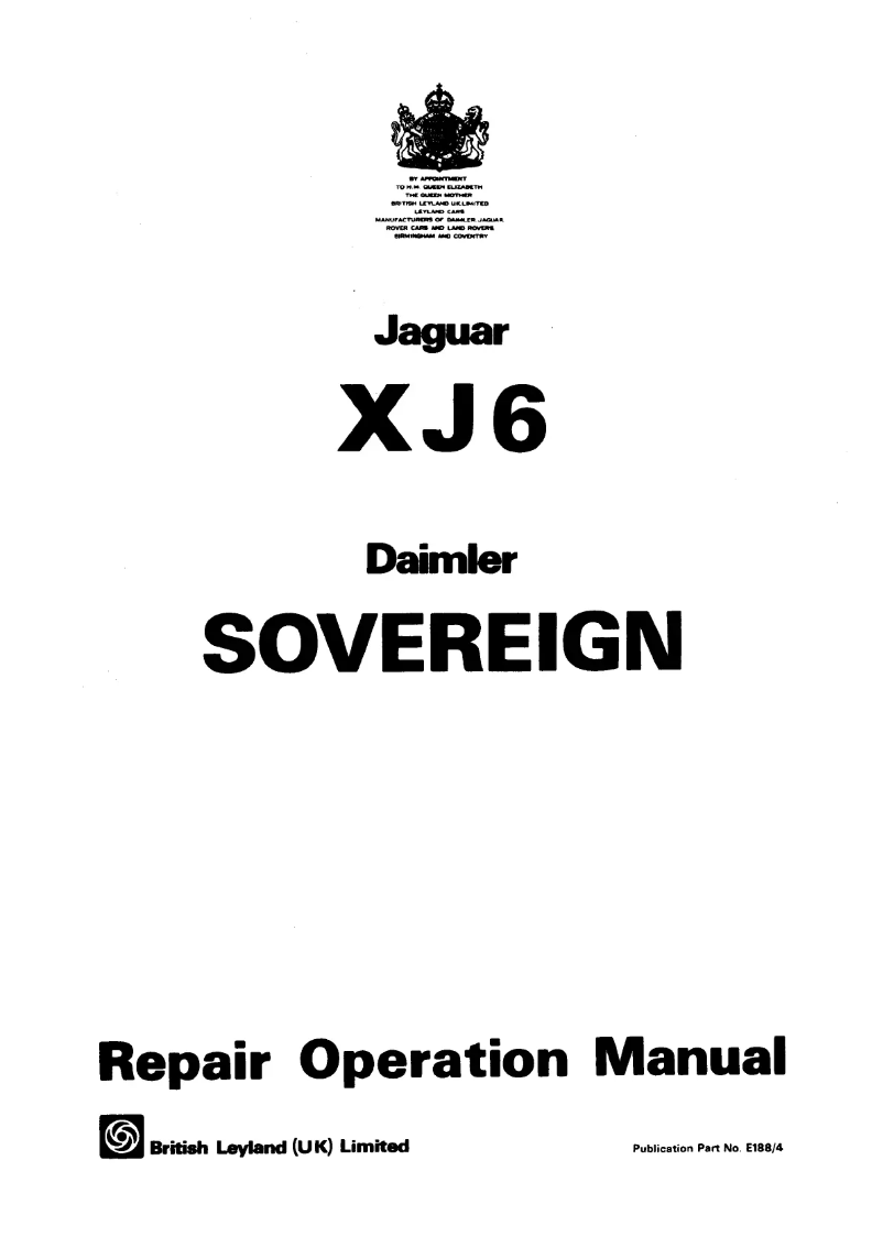 First page image of the manual for XJ6 (1978)