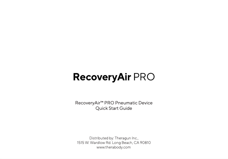 Page 1 of the manual Quick Start Guide Therabody RecoveryAir PRO