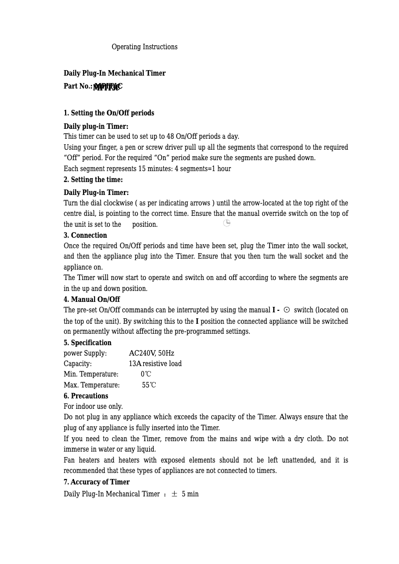 First page image of the manual for MPIT3C-DX