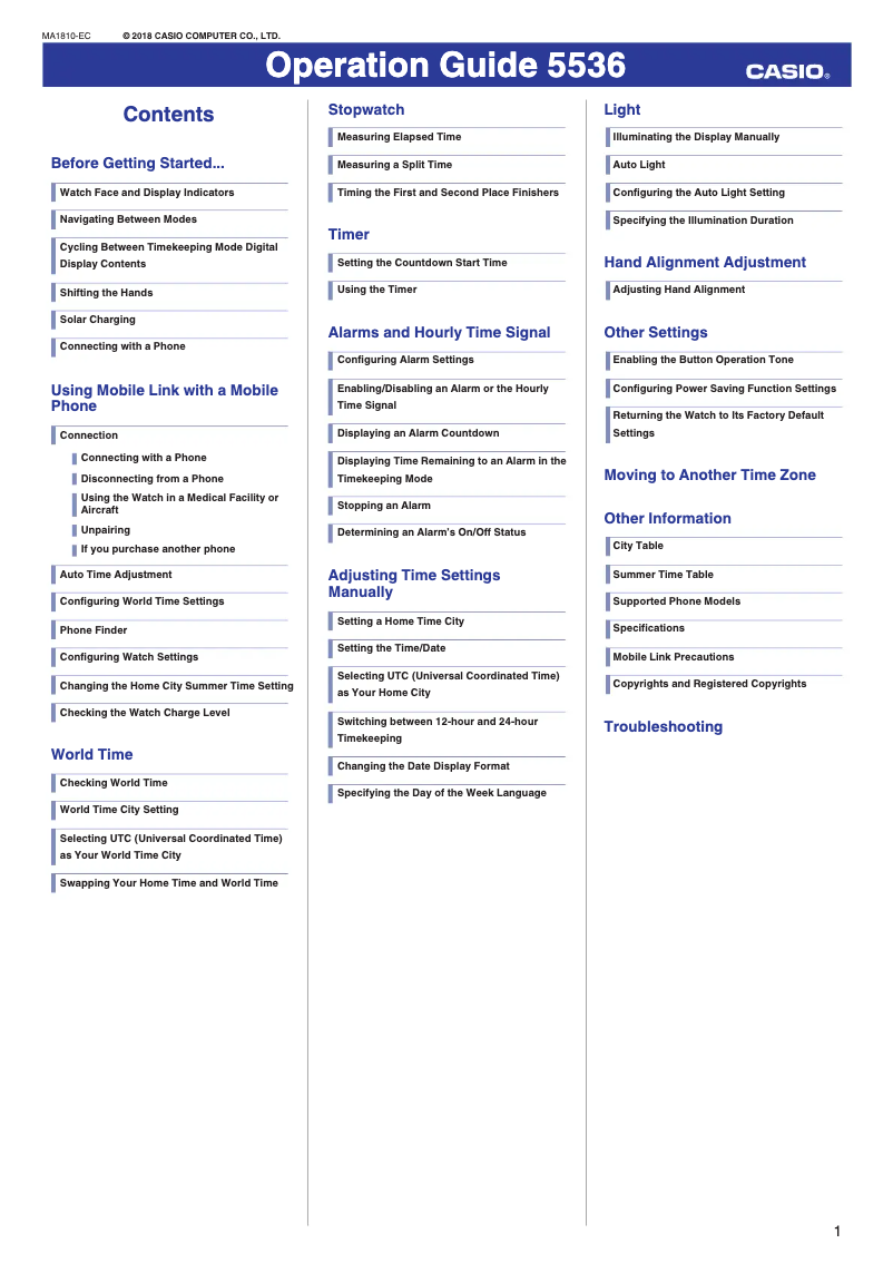 Page 1 of the manual User Manual Casio G-Shock GR-B100-1A2ER