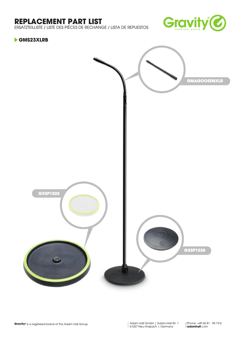 Page 1 of the manual Technical Sheet Gravity MS 23 XLR B
