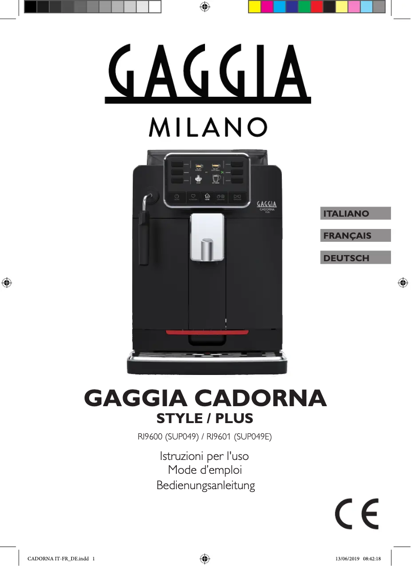 Page 1 of the manual User Manual Gaggia Cadorna Style