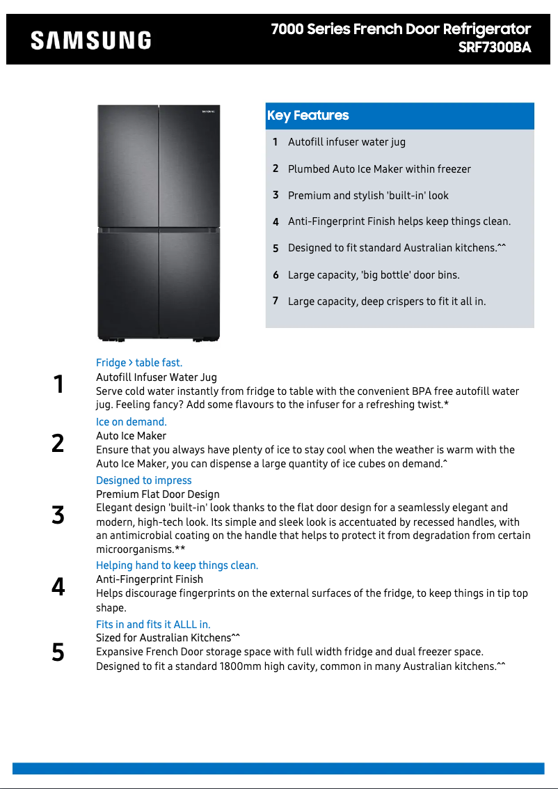 Page 1 of the manual Technical Sheet Samsung SRF7300BA