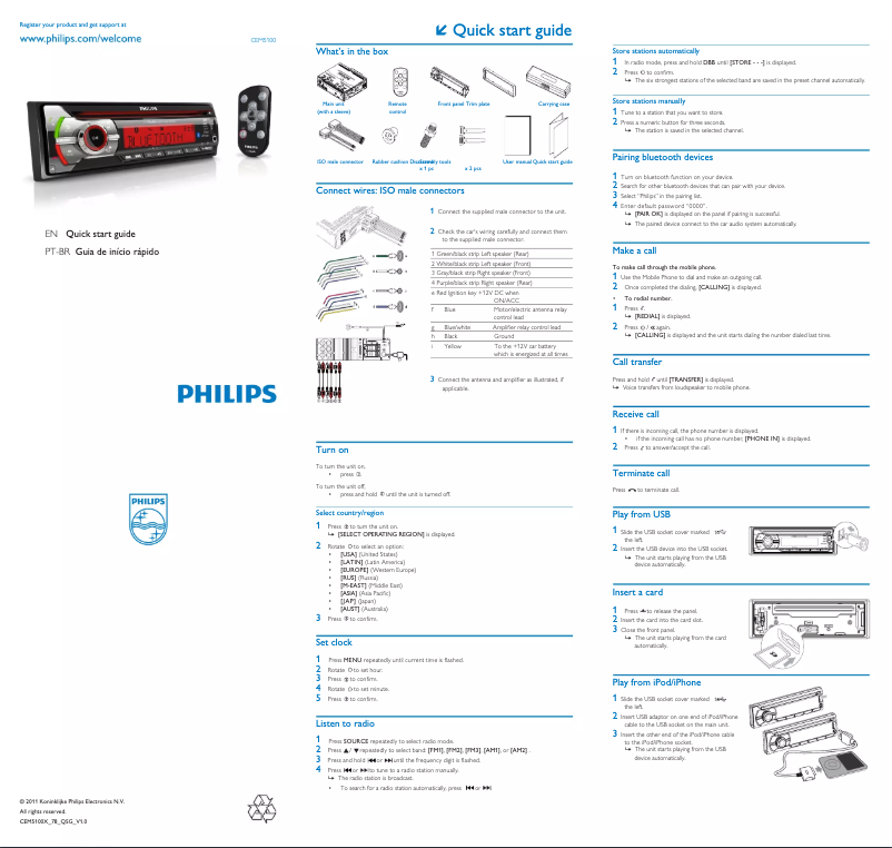 Page 1 of the manual Quick Start Guide Philips CarStudio CEM5100X