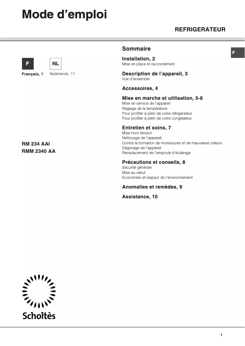 First page image of the manual for RM 234 AAI
