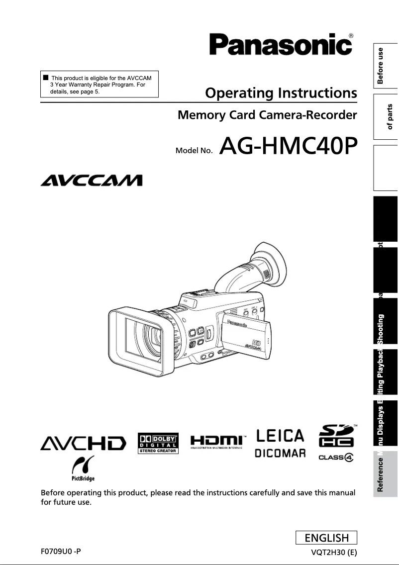 Page 1 of the manual User Manual Panasonic AG-HMC40P