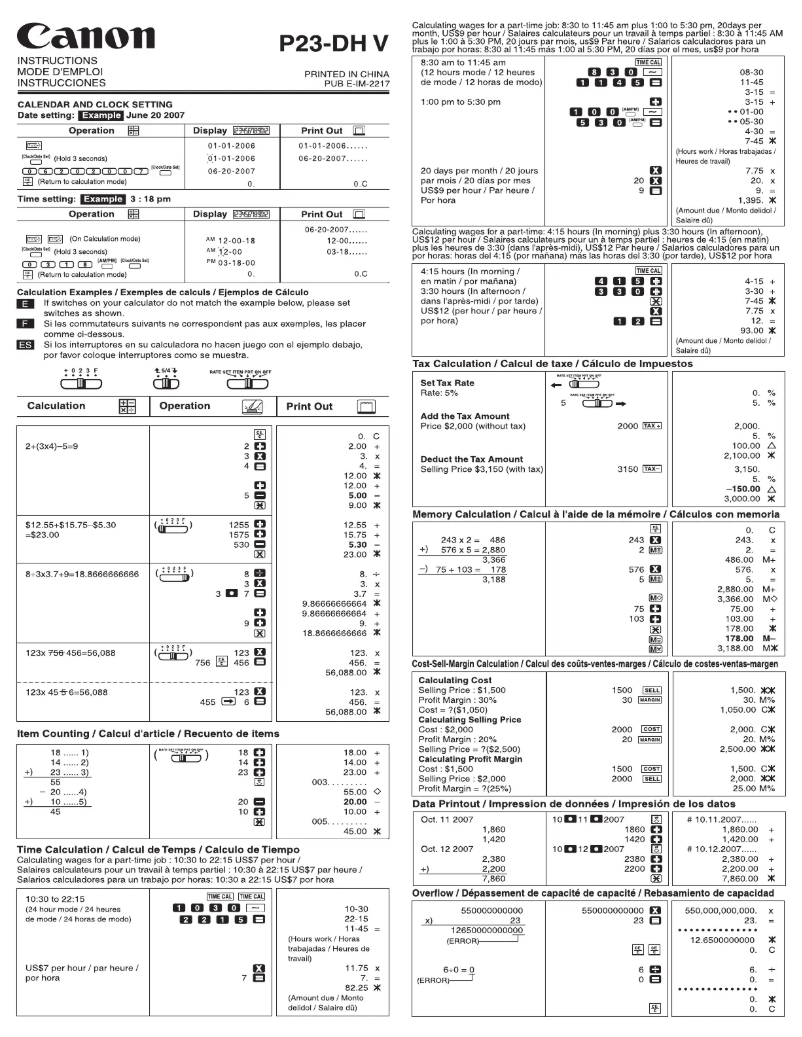 Page 1 of the manual User Manual Canon P23-DH V