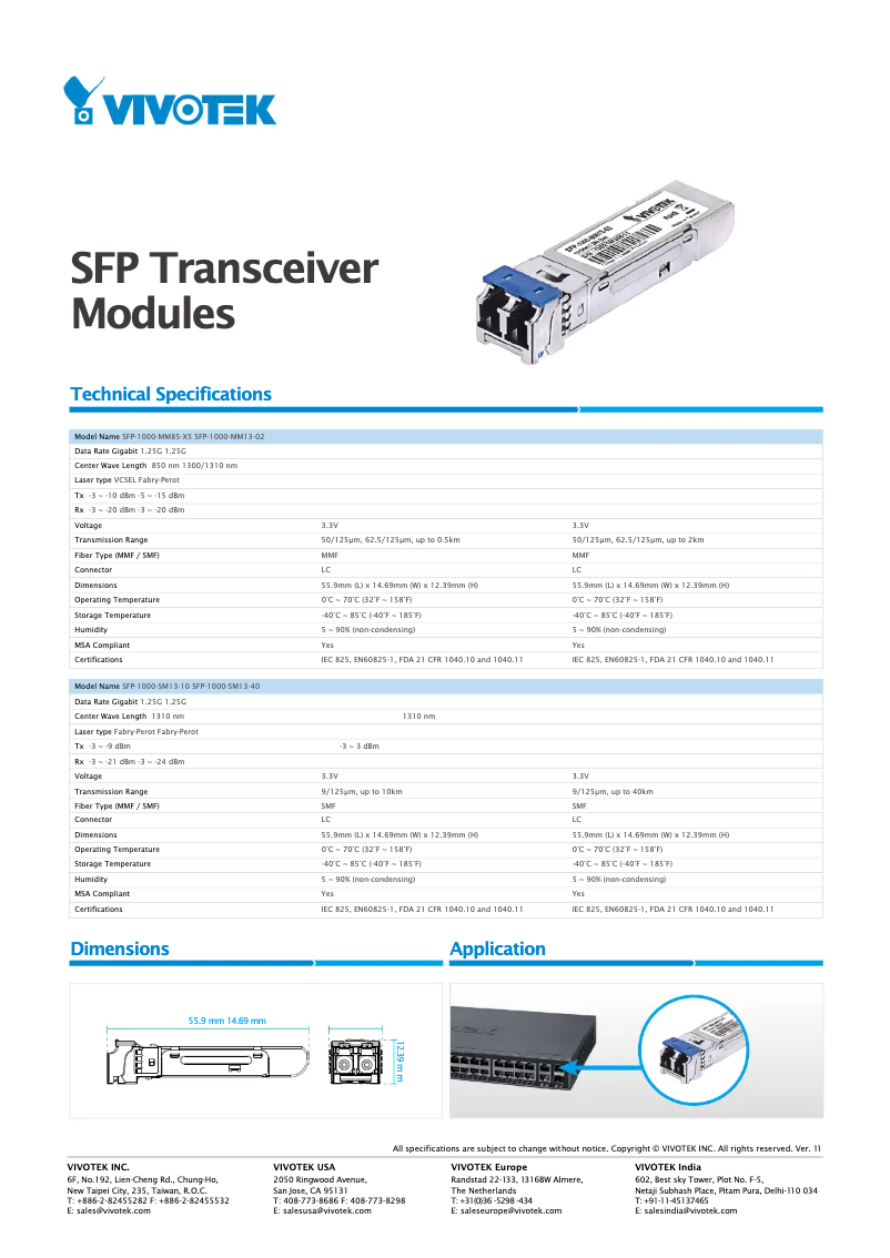 First page image of the manual for SFP-1000-MM13-02