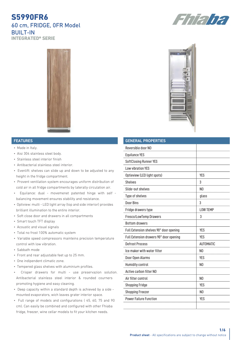 Page 1 of the manual Technical Sheet Fhiaba S5990FR6A