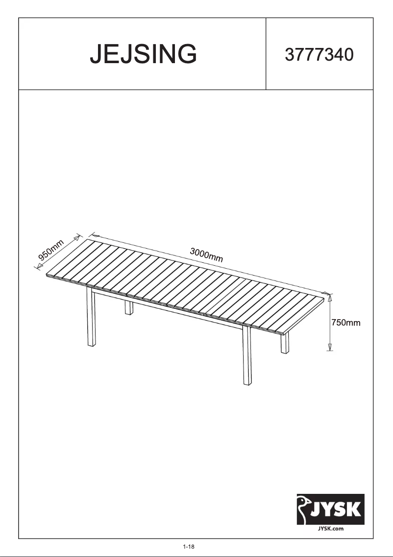First page image of the manual for Jejsing (95x300x75)