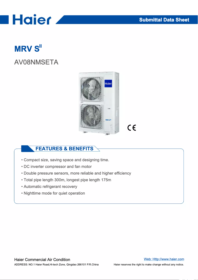 Page 1 of the manual User Manual Haier AV08NMSETA