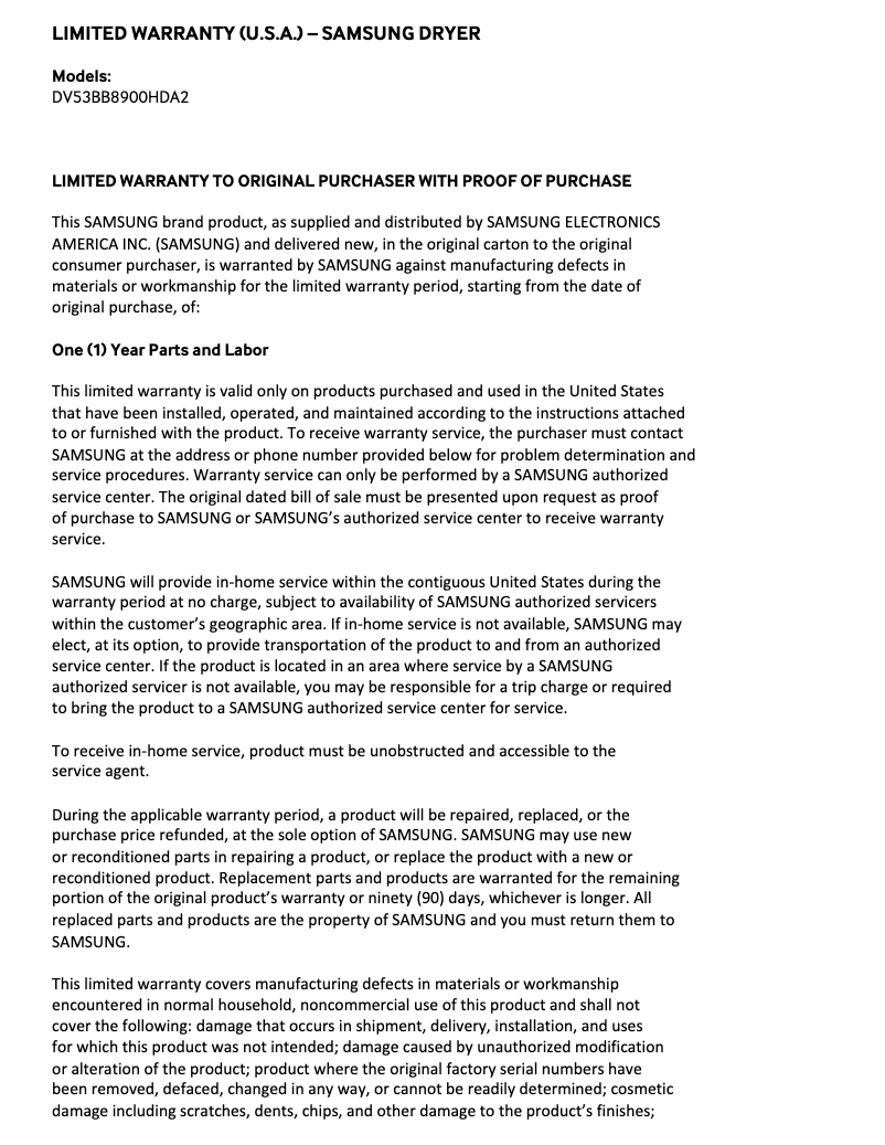 First page image of the manual for DV53BB8900HD