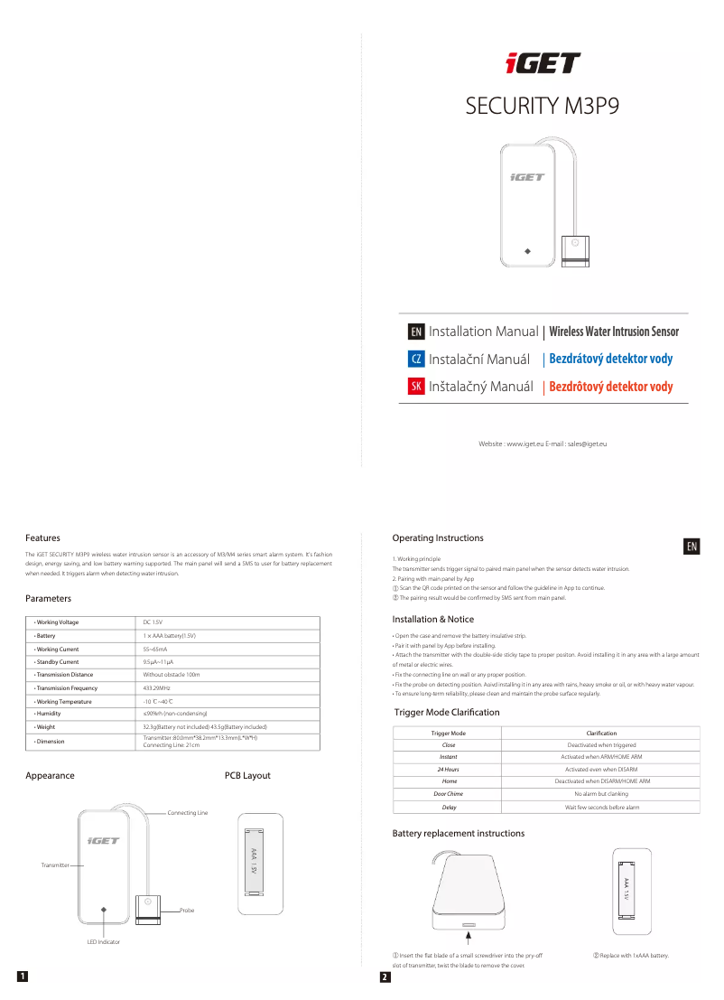 First page image of the manual for M3P9