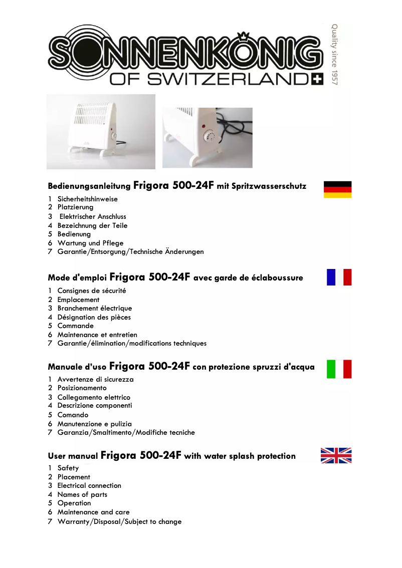 Page 1 of the manual User Manual Sonnenkönig Frigora 500-24F