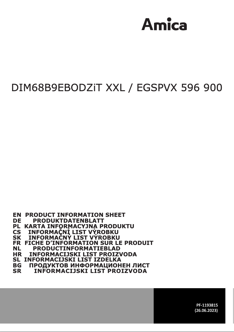 First page image of the manual for DIM68B9EBODZiT XXL